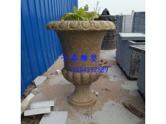 曲陽石雕黃銹石花盆花缽園林景觀雕