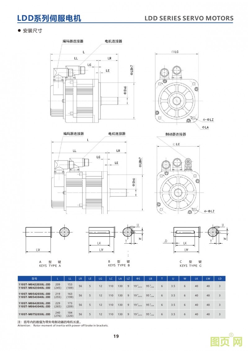 17-LDD series 110ST servo motor 華大23位絕對值電機 LDD系列110ST電機安裝尺寸