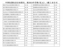 中國(guó)儀器儀表企業(yè)排名，按2024年?duì)I收(億元)，A股上市公司